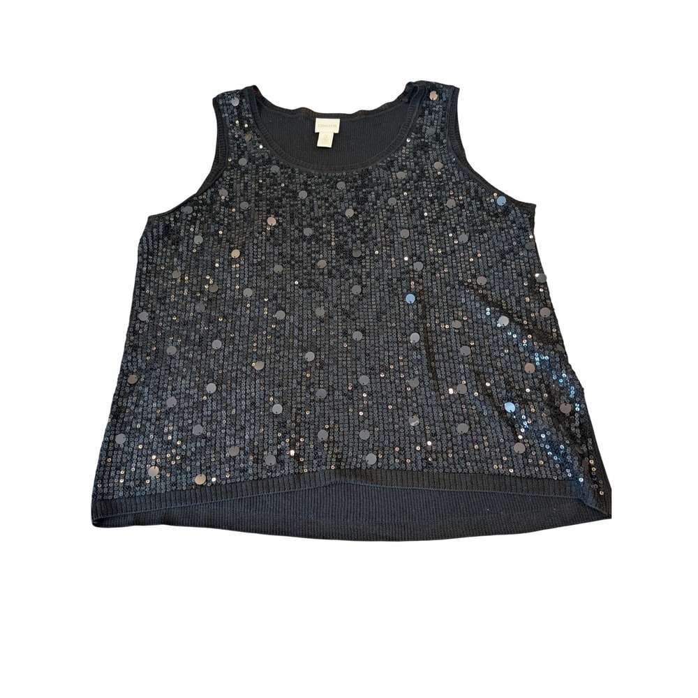 Chico's Black Sequin Tank Top Sleeveless Rib Knit Blouse Sz 3 (Large)